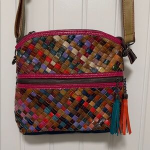 Multicolor Leather Woven Crossbody Bag